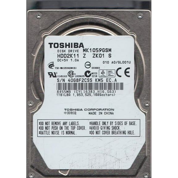 MK1059GSM, A0/GL001U, HDD2K11 Z ZK01 S, Toshiba 1TB SATA 2.5 Hard Drive
