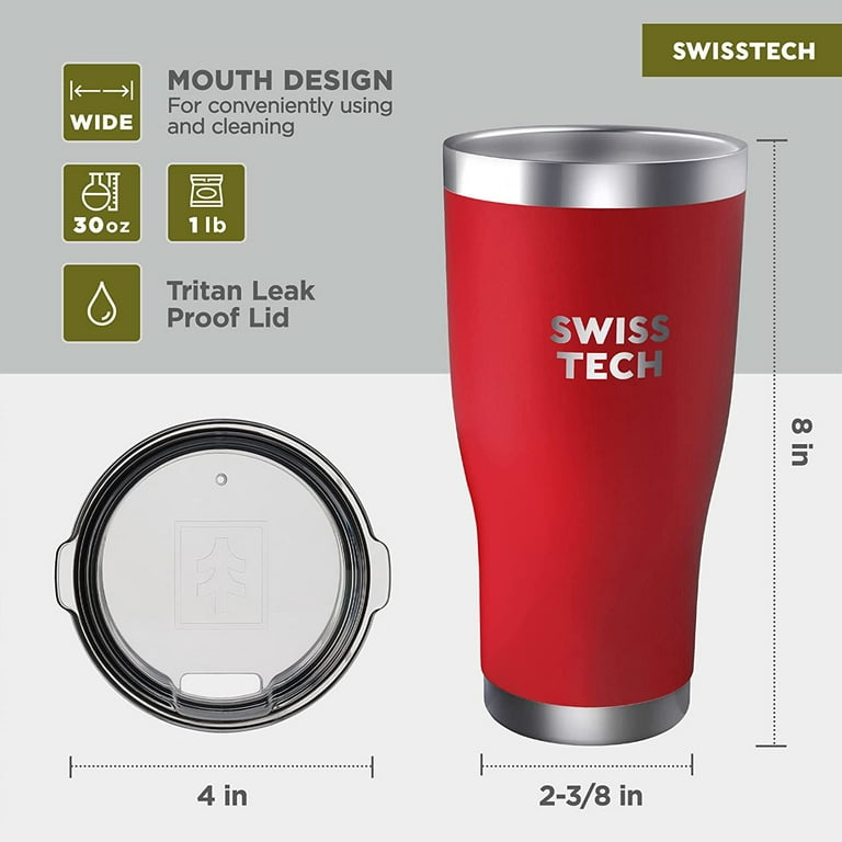 SWISS+TECH 30 oz Tumbler, Stainless Double Wall Vacuum Insulated Tumbler  with Lid and Wide Mouth, Red 