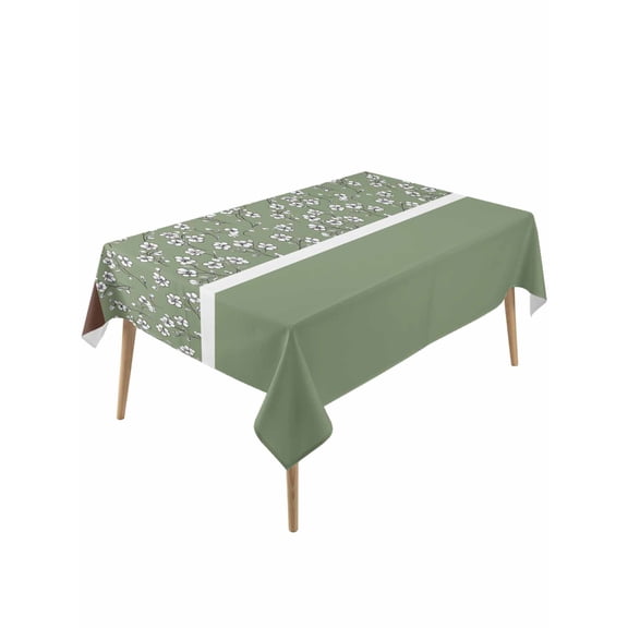 Sage Green Brown Flowers Table Cloth, Classic Botanical Art Elegant Waterproof Tablecloth for Rectangle Tables, Reusable Washable Fabric Table Cover for Restaurant Kitchen Dining Tables 60"x120"