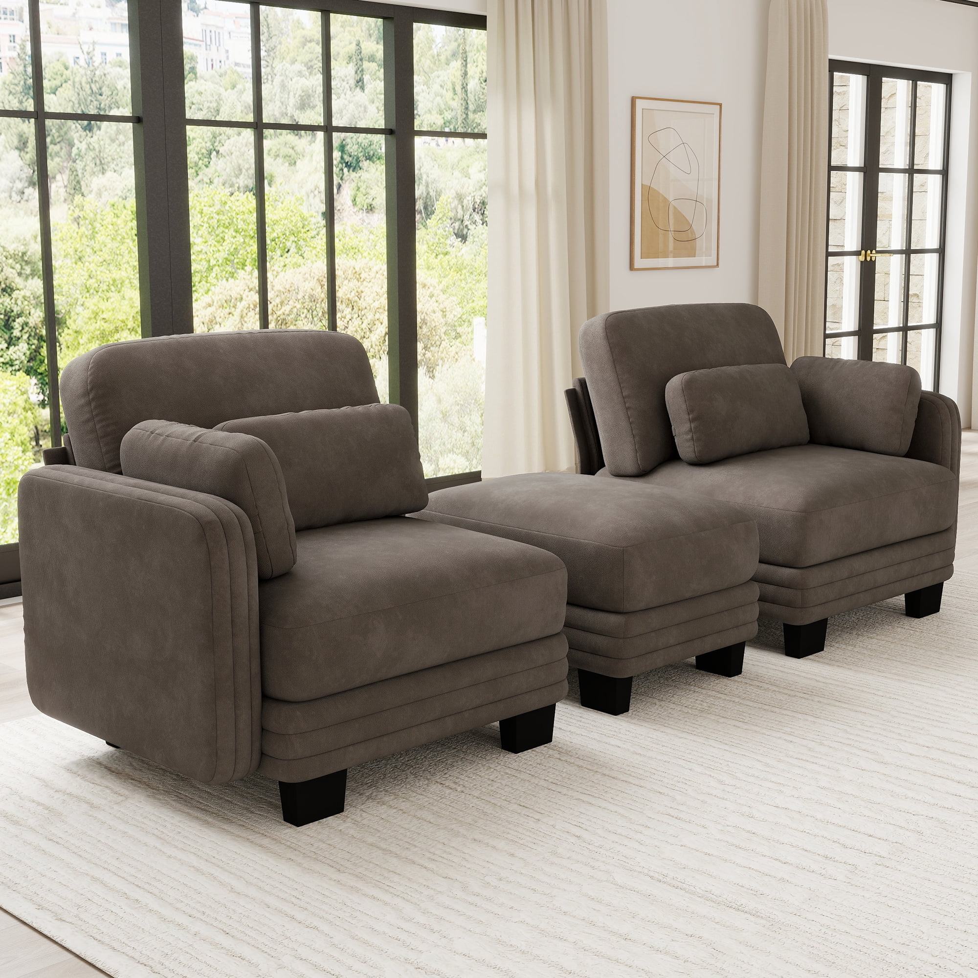 70" Modern Modular 2 Seater Loveseat Sofa Couch with 1 Ottoman and 4 Pillows