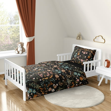 Boho Floral Wildflower Black and Orange Toddler Bed Comforter Bedding Set Girl by Sweet Jojo Designs Boho Floral Wildflower Black and Orange Toddler Bed Comforter Bedding Set Girl by Sweet Jojo Designs