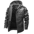 thumbnail image 4 of Fesfesfes Men's Faux Leather Jacket Multi-pocket Large Size Jacket Clip Cotton Jacket With Long Zipper Cuffs Detachable Hooded Jacket On Sale, 4 of 6