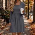 thumbnail image 5 of Women Solid Square Neck Long Sleeve Ribbed Knit Dress Casual Fitted High Waist Midi Dress Autumn Winter Dark Gray XL(XL), 5 of 9