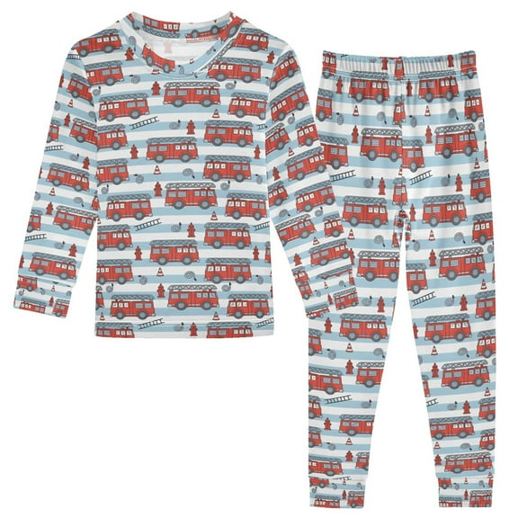 joogoo Cartoon Fire Truck 2 Piece Long Sleeve Tee and Pants Cotton Pajama Set 5Y