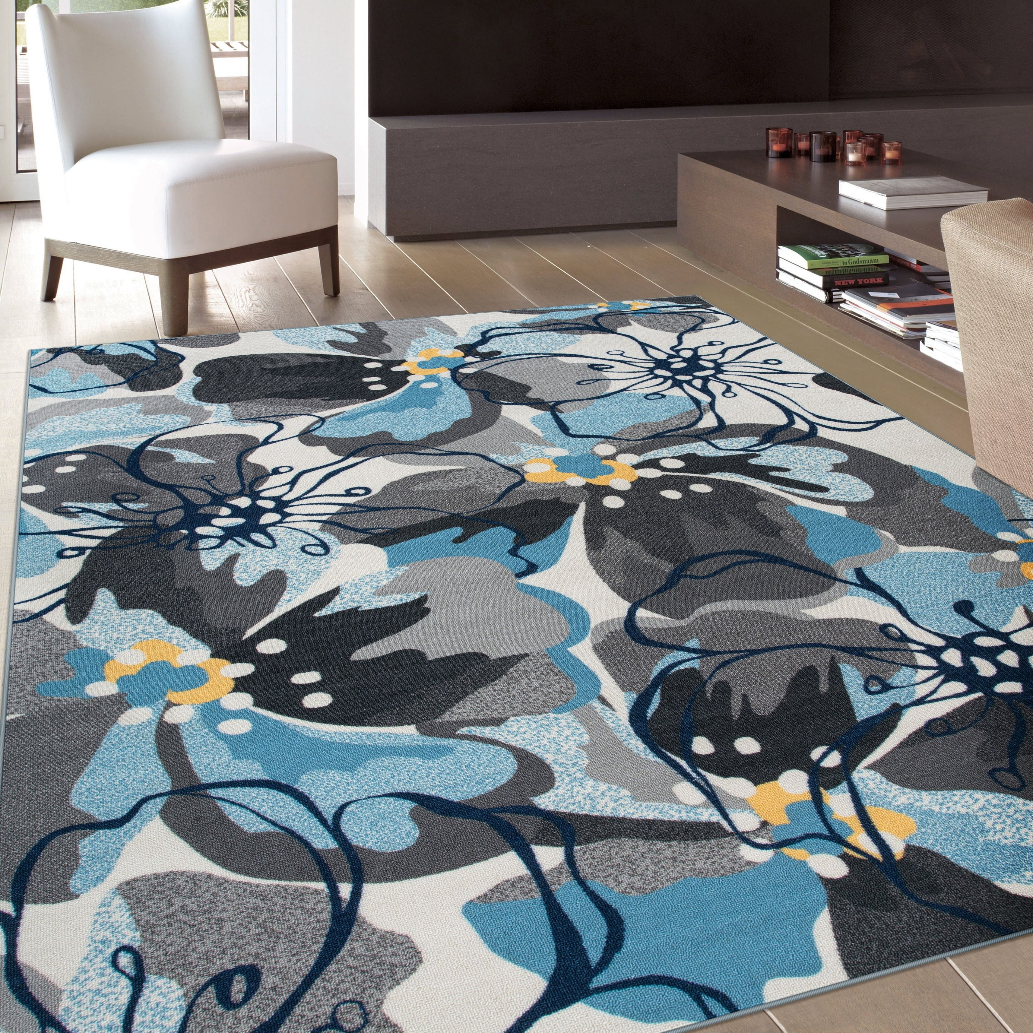 Modern Area Rug Carpet Non Slip Green Leaves Flower Shape Floor Mat for Office