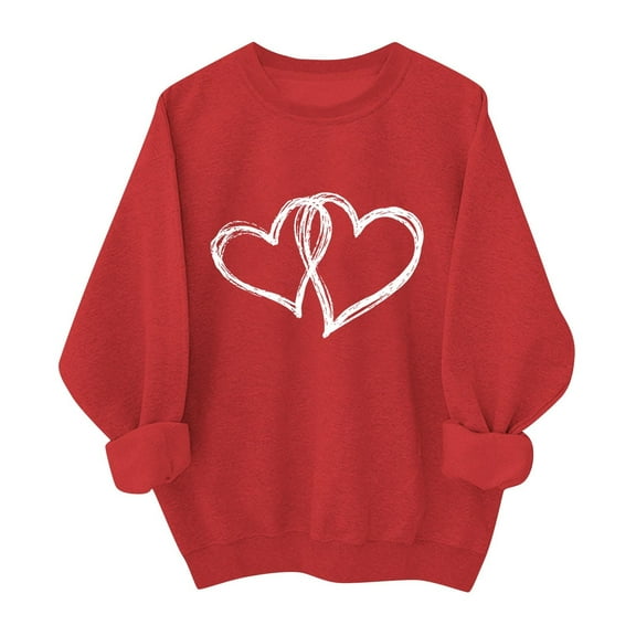 AuroraX Red Womens Sweatshirts,Oversized Crewneck Heart Long Sleeve Pullover Cotton Valentines Holiday Outfits Gifts for Girlfriend