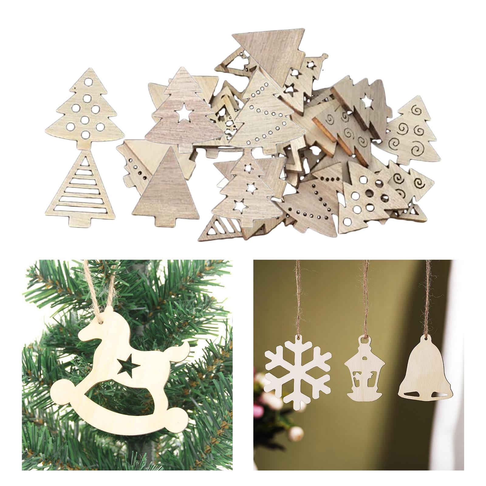 100pcs Cut Wood Pieces Embellishment Wooden Shape Craft Wedding Decor , Christmas Tree