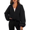 thumbnail image 4 of Womens Fleece Jackets Zip Up Oversized Cropped Sweatshirts Fall Winter Nurse Long Sleeve Cute Tops Hiking Athletic Gym Outfits College Fashion, 4 of 5