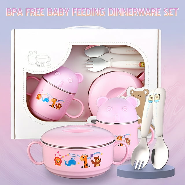 Yeacher BPA Free Baby Feeding Set Children Dinnerware Set 304 Stainless Steel Feeding Bowl with