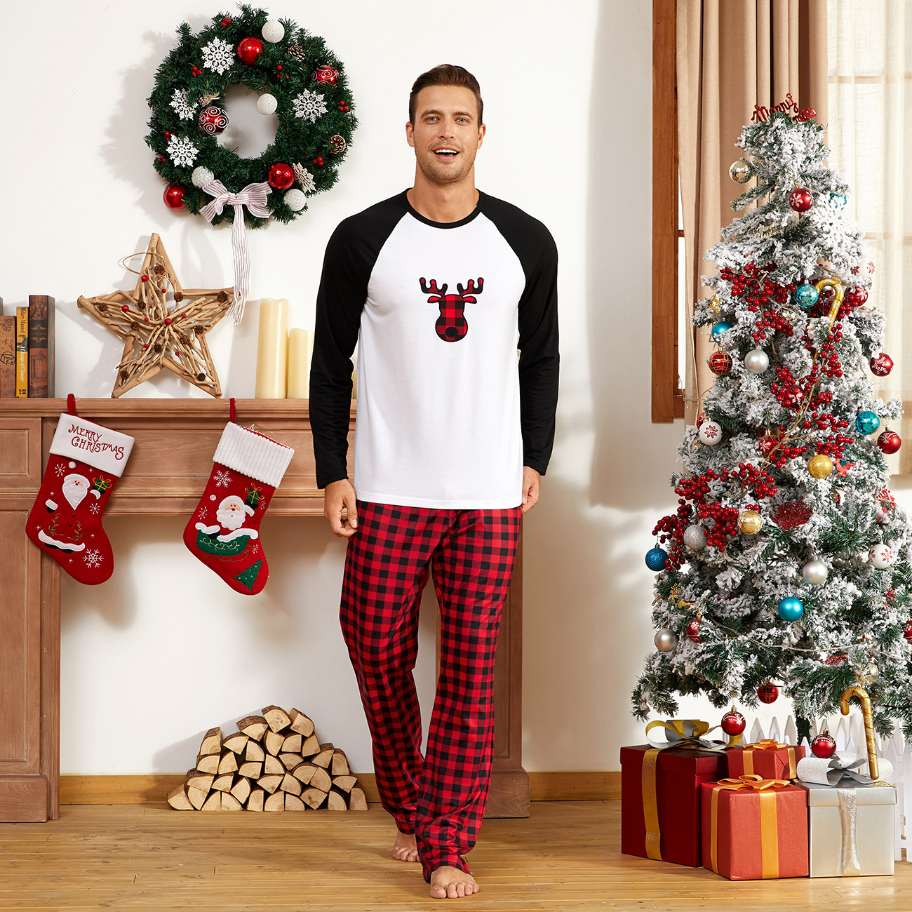 PatPat Black/White Mommy and Me Christmas Plaid Deer Family Matching Pajamas 2-piece,Unisex - image 8 of 12