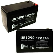 2x Pack - Laerdal 95 HEART AID Battery Replacement - UB1290 Universal Sealed Lead Acid Battery (12V, 9Ah, 9000mAh, F1 Terminal, AGM, SLA) - Includes 4 F1 to F2 Terminal Adapters
