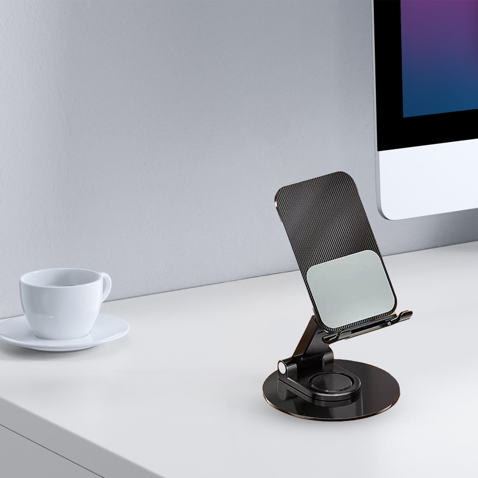 Rwvbm Rotating Aluminum Alloy Phone Stand 360° Tablet Foldable Desktop Stand for Mobile Devices Non-Slip Pad Protection White 11x10x2.25cm