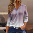 thumbnail image 2 of LISTHA 3/4 Length Sleeve Womens Tops Casual Loose Fit Henley Neck T Shirts Cute Print Three Quarter Length Tunic Tops Light Purple 2XL, 2 of 5