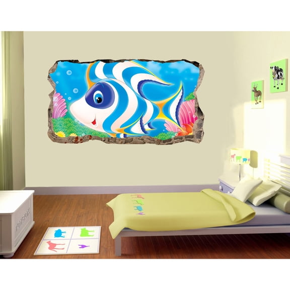 Startonight 3D Mural Wall Art Photo Decor Happy Fish Amazing Dual View Surprise Wall Mural Wallpaper for Bedroom Kids Wall Paper Art Gift Large 47.24 ‘’ By 86.61 ‘’
