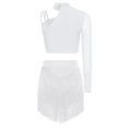 thumbnail image 4 of MSemis Women Single Sleeve Rhinestone Crop Top and Skirt White S, 4 of 7