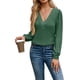thumbnail image 2 of Blusas de Larga con Cuello en V para Mujer, Elegantes, Informales, de Otoño, con Mangas Abullonadas, Holgadas, Modernas. Verde S, 2 of 9