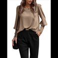 thumbnail image 1 of Blusa Elegante de Larga con Cuello Redondo para Mujer, Ideal para Otoño e Invierno, con Botones en la Espalda Café Oscuro XL, 1 of 9