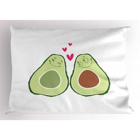 Lr Sham - Avocado Pillow Sham Cute Doodle Alligator Pear Couple in Love Wedding Theme Happy Characters, Decorative Standard King Size Printed Pillowcase, 36 X 20 Inches, Pink Green Pale Brown, by Ambesonne