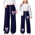 thumbnail image 2 of Gelikeya Girls Bowknot Baggy Sweatpants Oversized Wide Leg Sweatpants Boyfriend Girlfriend Y2k Cute Clothes Teen Girl's Fashion, Dark Blue & 8-9 Years, 2 of 9