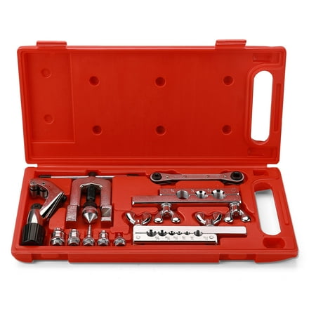 Flaring Swaging Tool Kit 45 Degree Brake Line Tubing Copper Brass Aluminum Mild Steel Extrusion 1/8 to 3/4 inch for HVAC Water Gas Pipe Automotive Plumbing W/ Tube Cutter & Portable Case