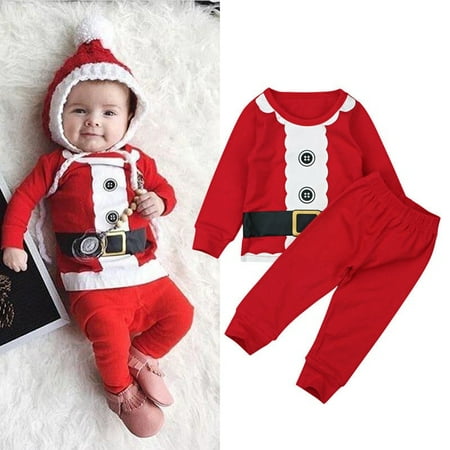 Infant Baby Girls Boys Christmas Costume Long Sleeve Santa Claus T-Shirt Tops+ Pants 2pcs Winter