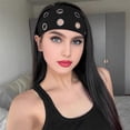 thumbnail image 4 of Diadema para mujer de color liso con agujeros metálicos, diadema ancha para gimnasio, estilo casual, turbante elástico., 4 of 7