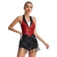 thumbnail image 5 of TSSOE Women Sparkly Jazz Prom Latin Dance Leotard Halter Backless Tuxedo Bodysuit with Metallic Gloves Red XXL, 5 of 7