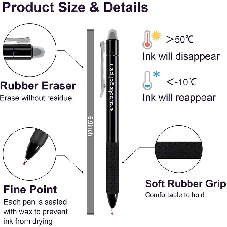 Erasable Gel Pens, 15 Pack Black Retractable Erasable Pens Clicker