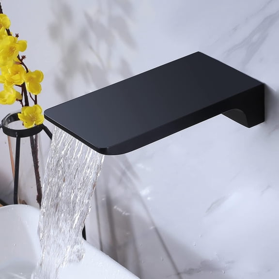 ABCISI Waterfall Tub Spout, Wall Mount Waterfall Bathroom Bathtub Tub Faucet Replacement, Roman Tub Filler Faucet Stainless Steel Solid Bath Tub Sprayer, High Flow Shower Spout, Matte Black