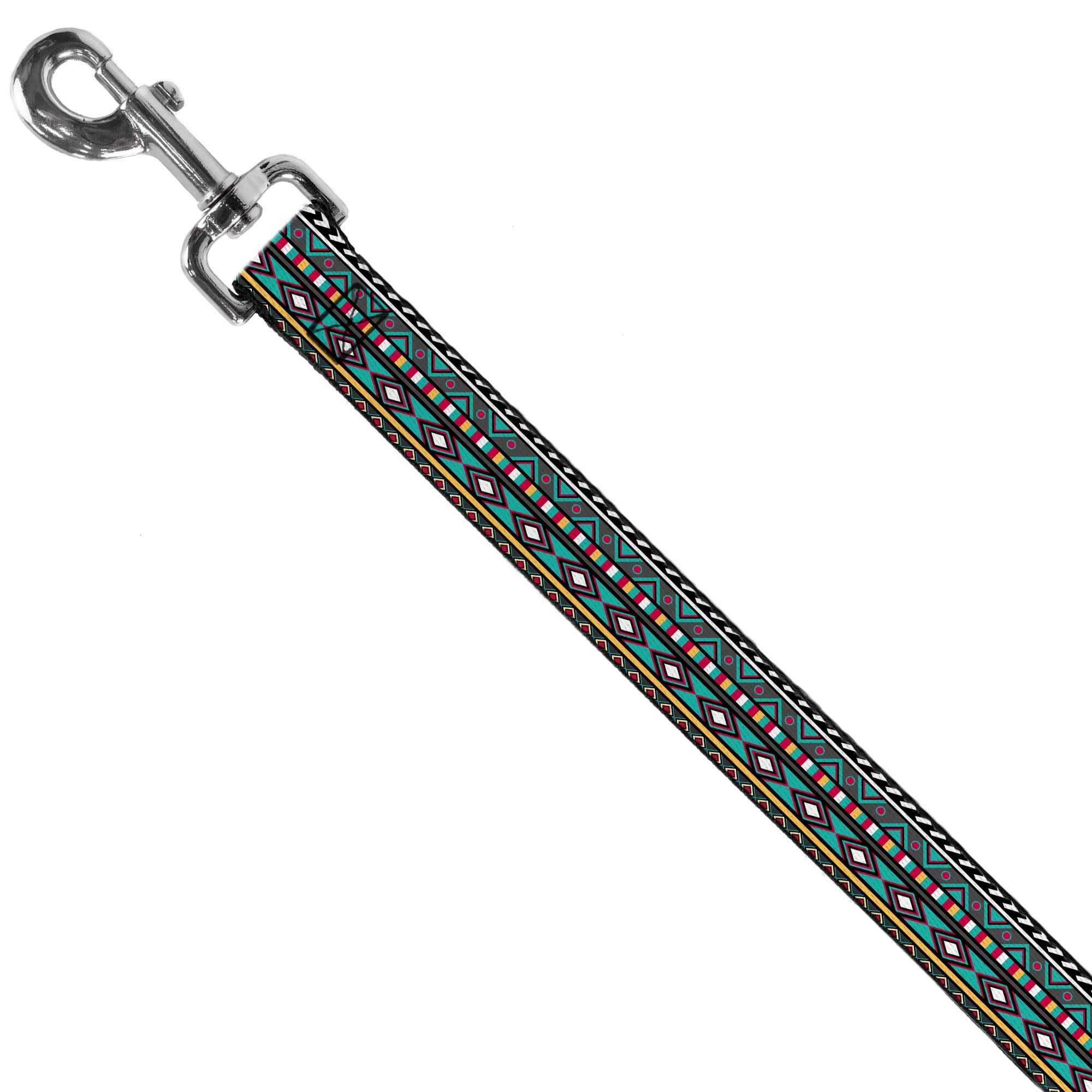 Buckle-Down Pet Leash, Dog Leash, Geometric Gray Teal White Pink Yellow, 6 Feet Long 1.0 Inch Wide