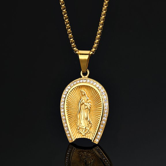 Exquisite Virgin Mary Blessing 14K Yellow Gold Pendant Necklace for Men and Women Catholic Prayer Lucky Amulet Jewelry Gift