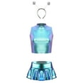 thumbnail image 5 of Sxiwei Womens 3 Piece Shiny Metallic Astronaut Cosplay Costume Latex Crop Top Skirts with Headband Blue S, 5 of 6