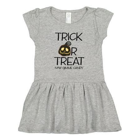 

Inktastic Trick or Treat Now Gimme Candy with Halloween Pumpkin Gift Toddler Girl Dress