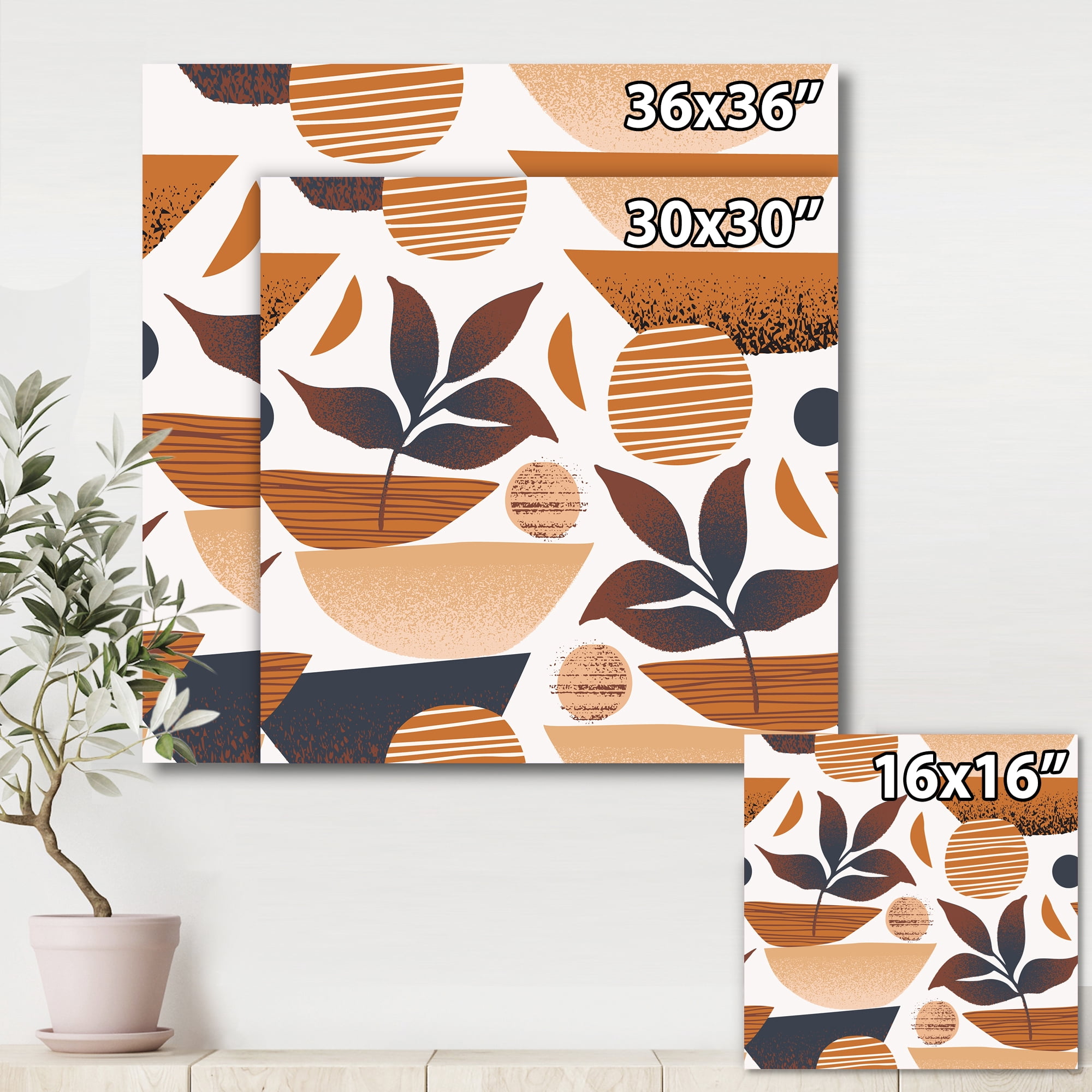 Designart ' Tropical Leaf Silhouettes and Shapes on White ' Modern Canvas Wall Art Print