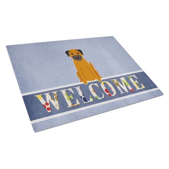 Carolines Treasures Border Terrier Welcome Glass Cutting Board Large 12H x 16W multicolor