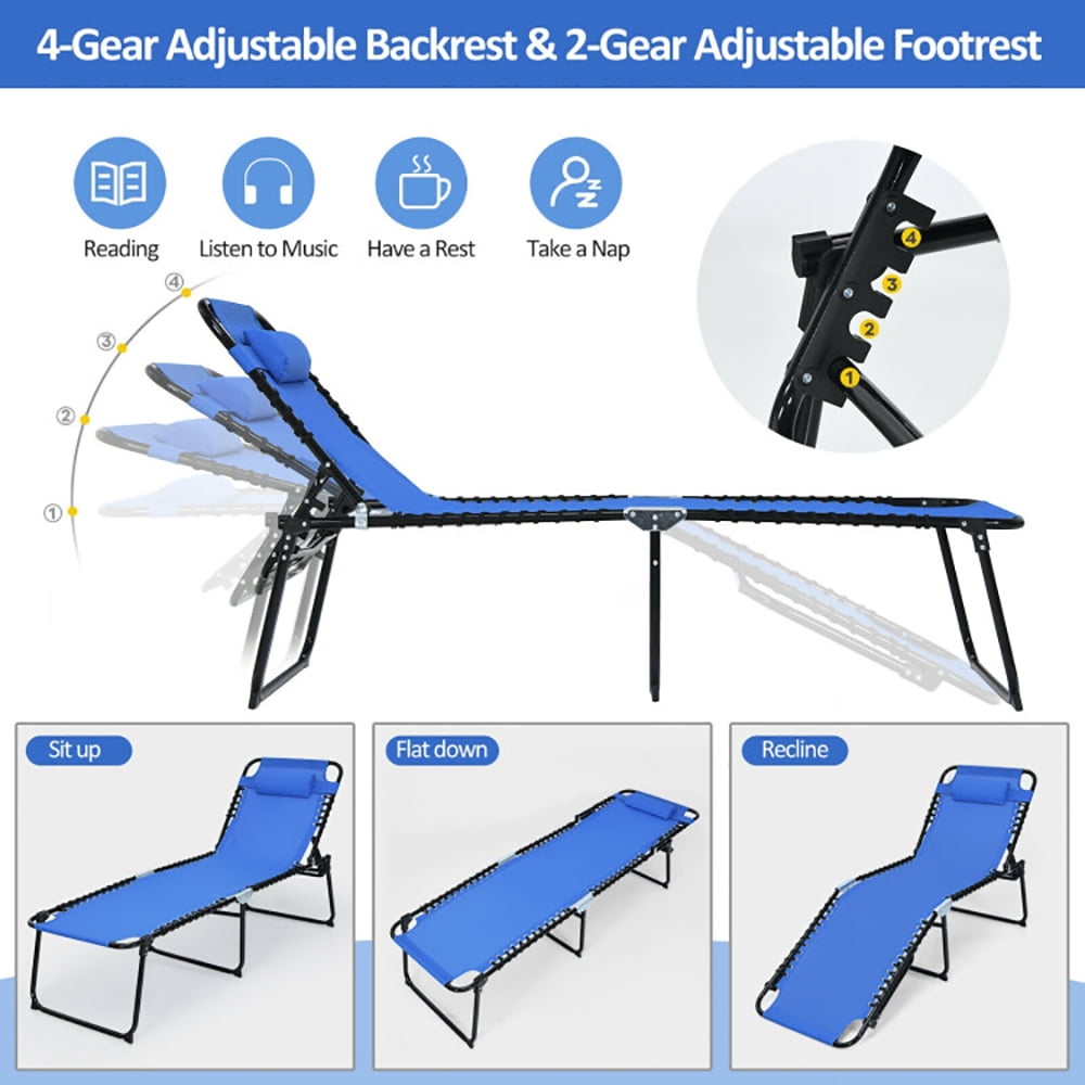 Aimee Lii Foldable Recline Lounge Chair with Adjustable Backrest and Footrest, Patio Loungers, Blue