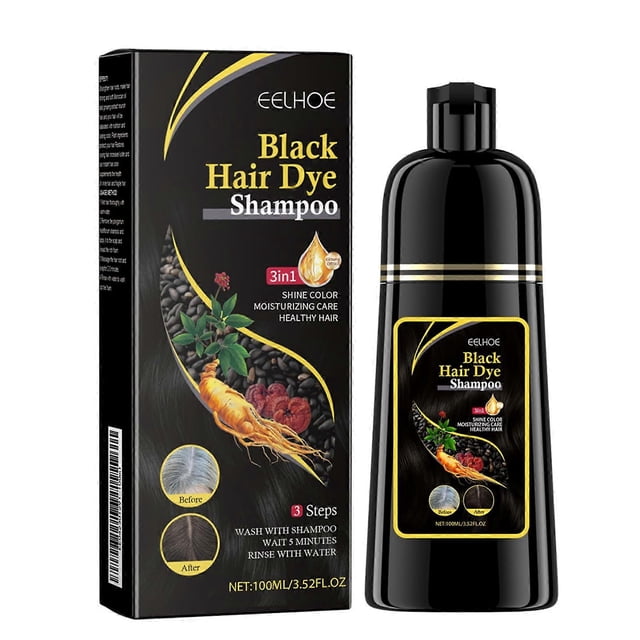 Champú tinte para cabello negro, fórmula 3 en 1 para cubrir las canas, coloración natural a base de hierbas, 100 ml (3.52 fl oz).