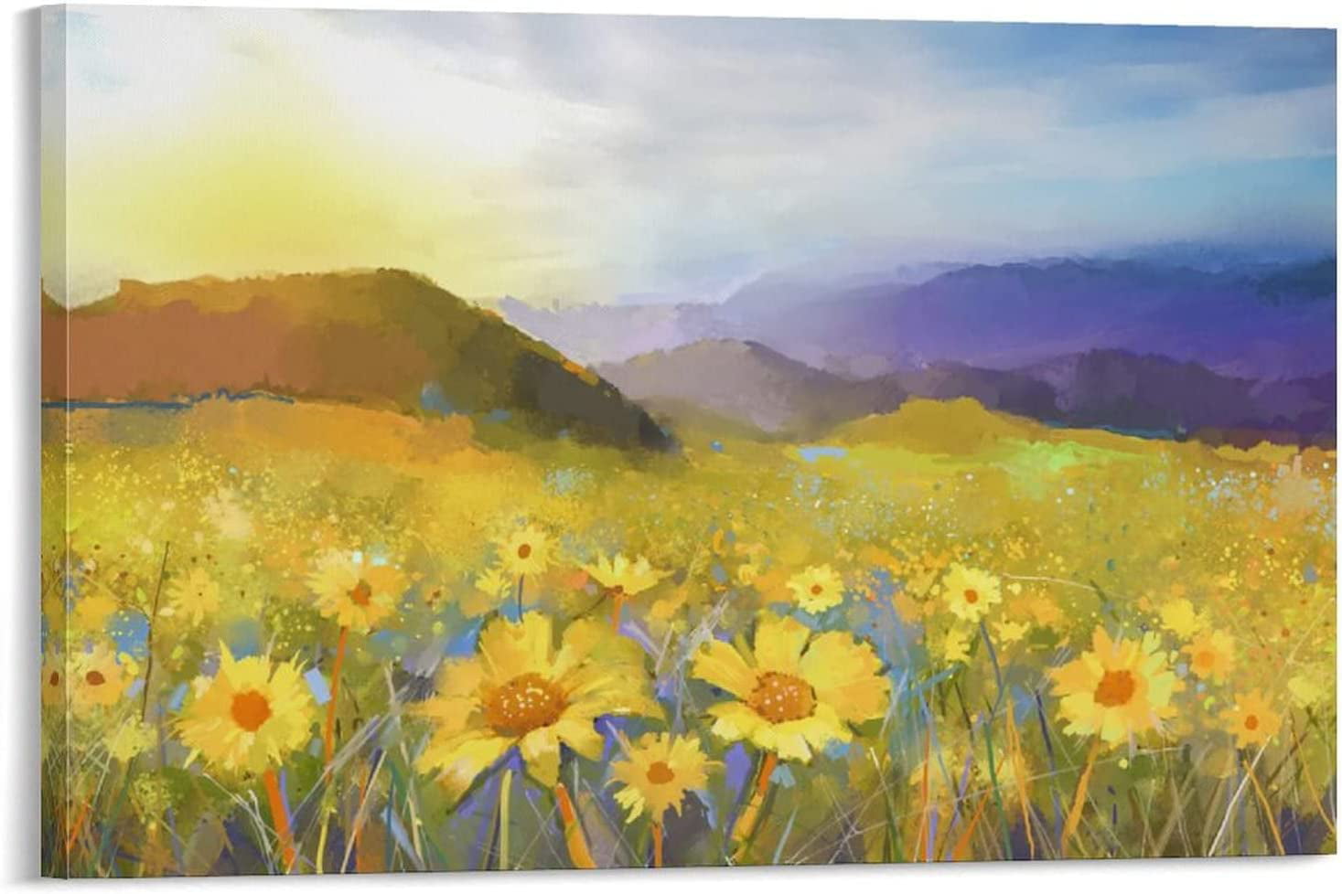 Home Wall Decor Aesthetic Rustic Sunset View of Golden Daisy Fields ...