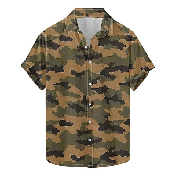 COSFO Casual Men's Shirts Camo Short Sleeve Collared Tops Button Down Regular Fit Shirts