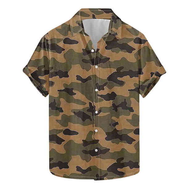 Camisa de los Hombres Y Conjuntos Cortos Hawaiano Tropical de Camuflaje Imprimir Manga Corta Solapa, Ligera Tela de Rebote de Cuatro Lados para la Playa Y las Vacaciones