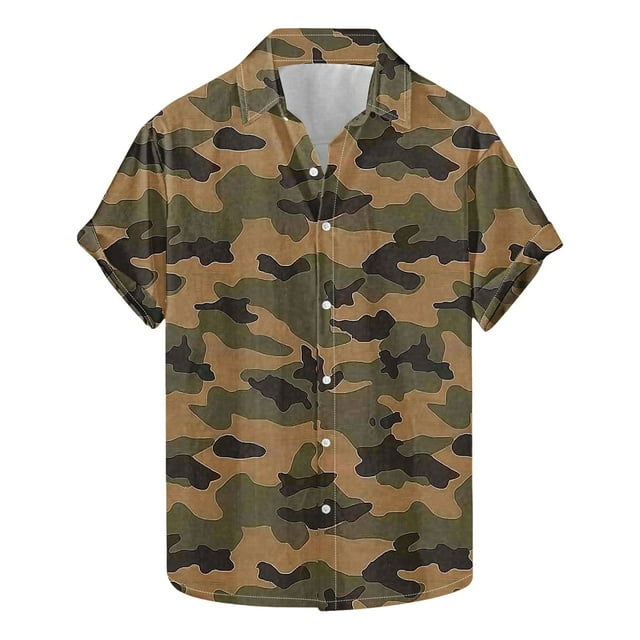 Blusa y camisa de cuello vuelto de manga corta Camisa hawaiana de hombre Camisa tropical de manga corta Camisa/top de solapa de manga corta con estampado de camuflaje Tops de hombre