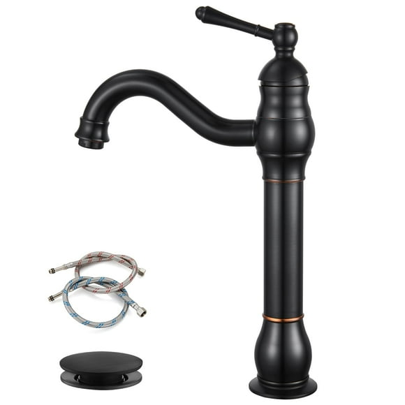 gotonovo Robinet de Lavabo à Poignée Unique 360 Robinet de Salle de Bain Pivotant un Trou Robinet de Vanité de Ferme avec Évier Mélangeur Robinet avec Drain Pop-Up, Bronze Huilé