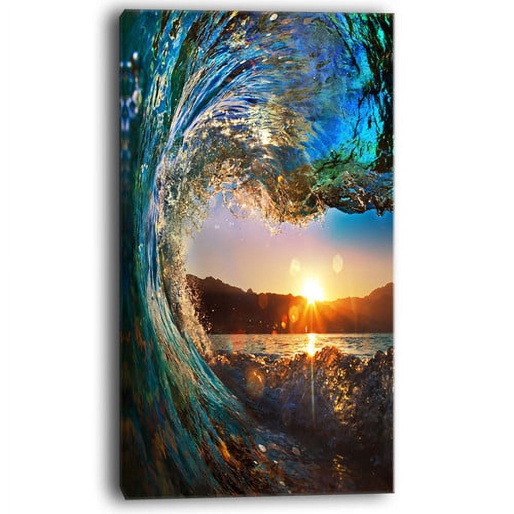 Designart 'Colored Ocean Waves Falling Down ' Modern Seashore Metal Wall Art