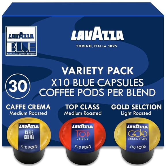Lavazza Blue Espresso Coffee Pods Variety pack, Medium & Dark Roast, 30 Count, Classico, Intenso & Decaf, Compatible with Lavazza Machines