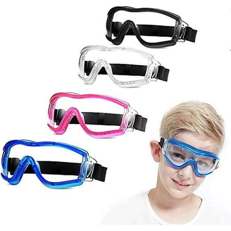 GJX 4 Pack Kids Safety Glasses Children Goggles Multicolor Eye Protective Anti Fog Full Eyes Protective Clear Lab Goggles Dustproof Windproof Uv for Outdoor Sport