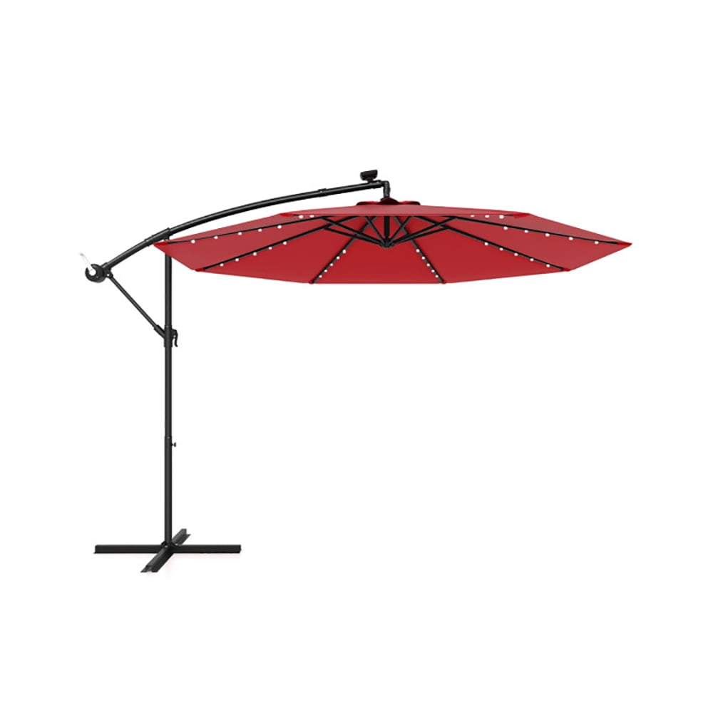 Aimee Lii 10 Feet Solar Offset Hanging Umbrella with 40 Lamp Beads and Solar Panel, Outdoor Umbrellas for Patio, Red Aimee Lii 10 Feet Solar Offset Hanging Umbrella with 40 Lamp Beads and Solar Panel, Outdoor Umbrellas for Patio, Red
