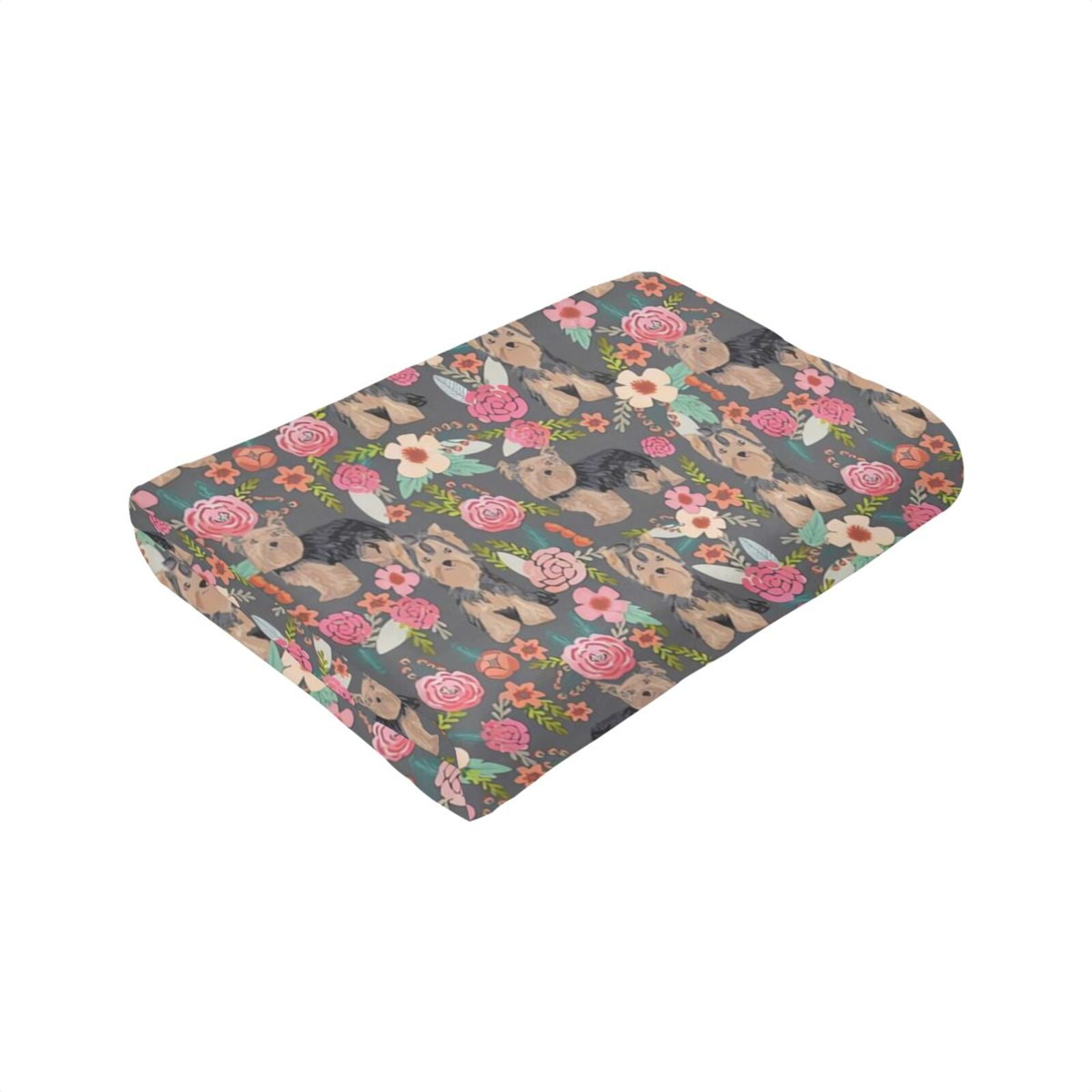 Wijzvio Yogorkshire Terrier Florals Dog Throw Blanket Soft Fuzzy Fleece Blanket For Couch Bed Living Room Decoration 60"X50"