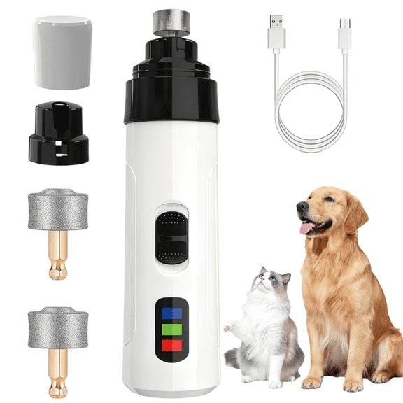 LHYXU 2026 New Upgraded Quiet Dog Nail Grinder, Professional 2-Speed Rechargeable Pet Nail Trimmer for Small/Medium/Large Dogs & Cats, Painless Paw Grooming with 2 Replacement Grinding Heads (M1)