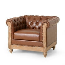 GDF Studio Batavia Chesterfield Tufted Club Chair with Nailhead Trim, Cognac Brown and Natural
