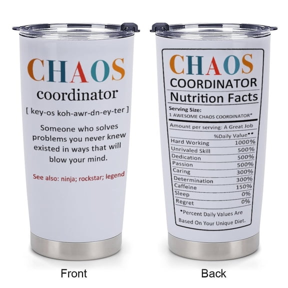 Chaos Coordinator Tumbler, Chaos Coordinator Gifts for Women Boss Lady Coworker Manager Teacher Assistant Mom-Thank You Gift, Birthday Gifts for Women-20 Oz Stainless Steel Tumbler
